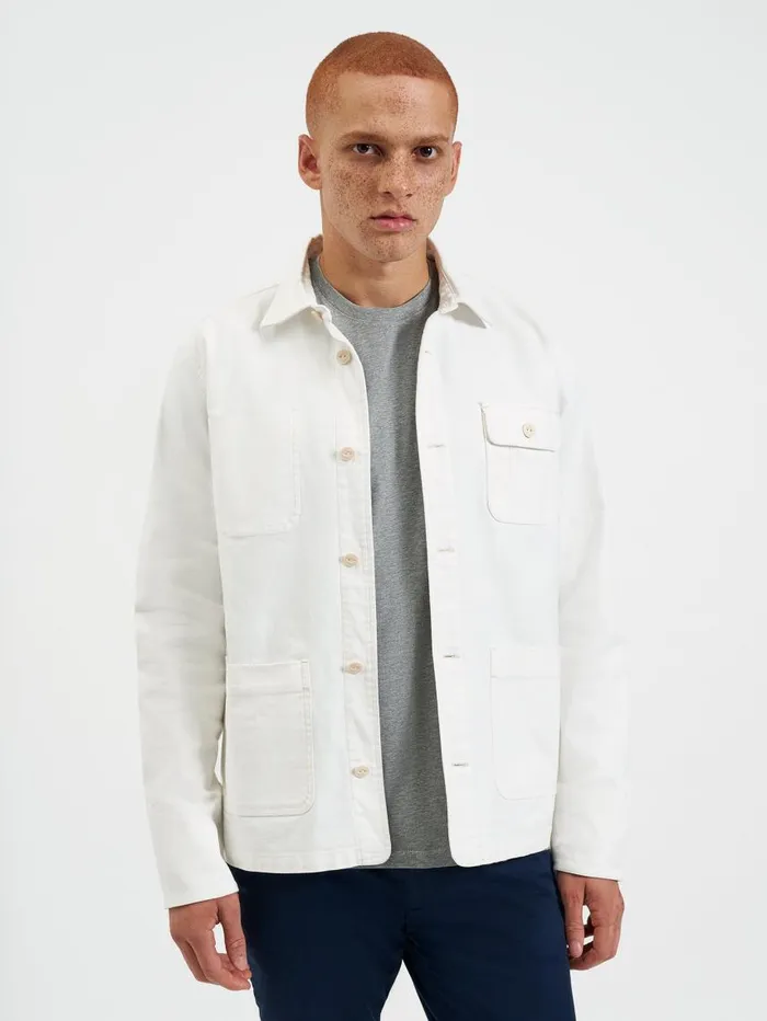 Men Ben Sherman Jackets and Outerwear Garment Dye Chore Shirt Jacket 8211 Ecru