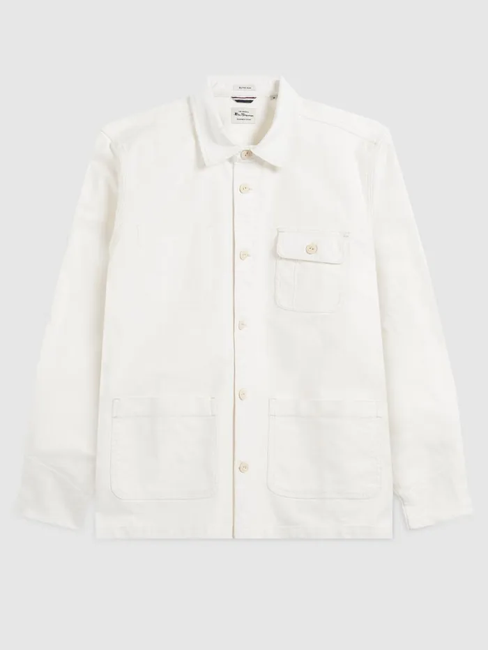 Men Ben Sherman Jackets and Outerwear Garment Dye Chore Shirt Jacket 8211 Ecru