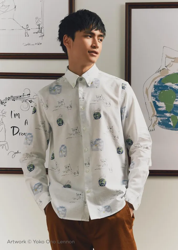 Men Ben Sherman Long Sleeve Shirts Lennon Sketches Print Shirt