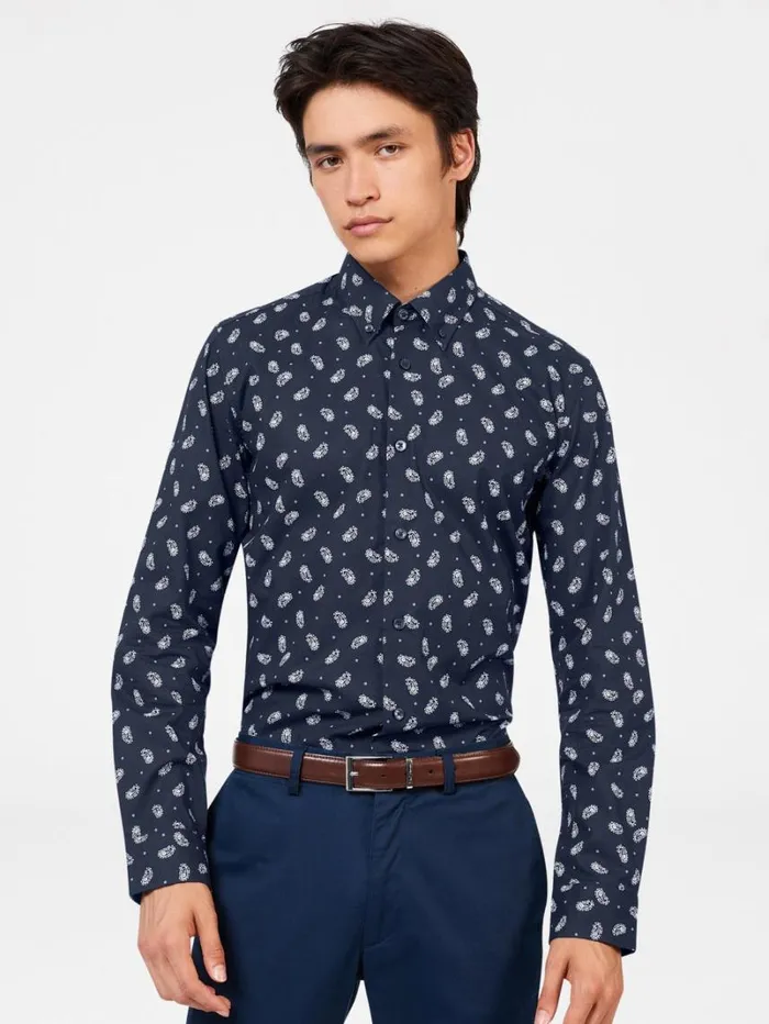 Men Ben Sherman Long Sleeve Shirts Micro Paisley Print Shirt 8211 Dark Navy Men Ben Sherman Long Sleeve Shirts Micro Paisley Print Shirt 8211 Dark Navy