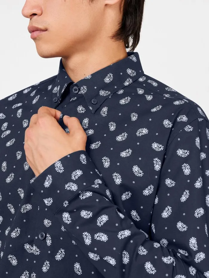 Men Ben Sherman Long Sleeve Shirts Micro Paisley Print Shirt 8211 Dark Navy Men Ben Sherman Long Sleeve Shirts Micro Paisley Print Shirt 8211 Dark Navy