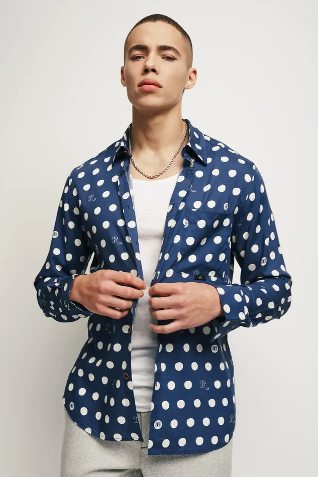 Men Ben Sherman Long Sleeve Shirts Rolling Stone Spotted Logo Shirt