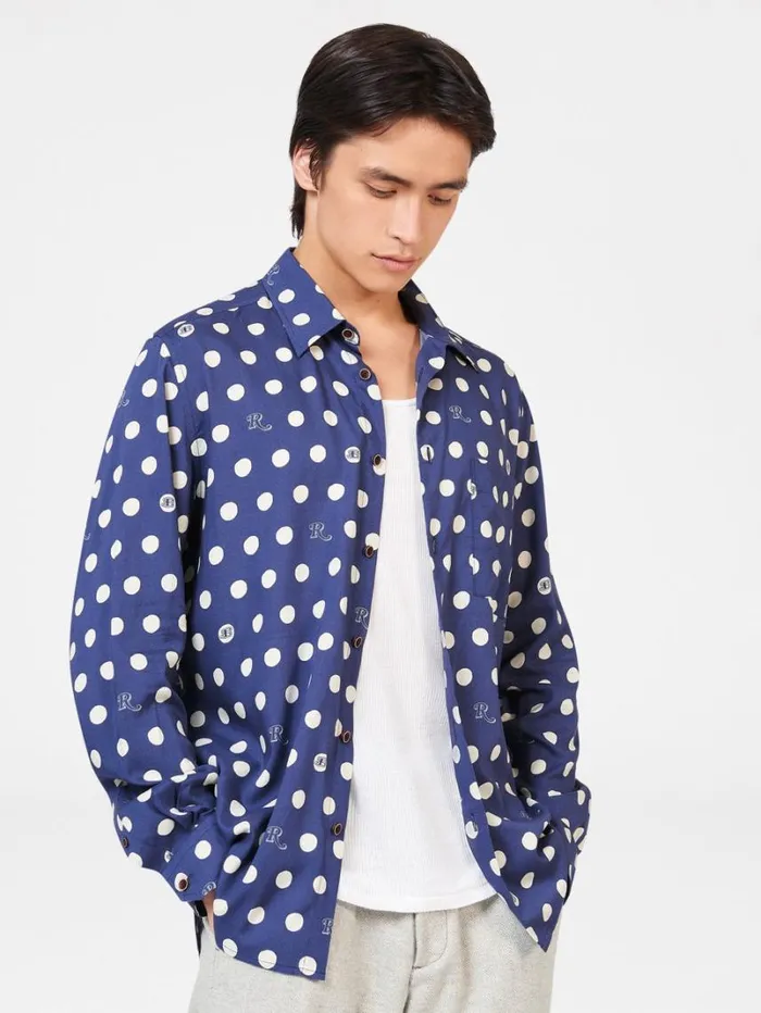Men Ben Sherman Long Sleeve Shirts Rolling Stone Spotted Logo Shirt