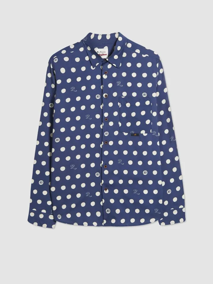 Men Ben Sherman Long Sleeve Shirts Rolling Stone Spotted Logo Shirt