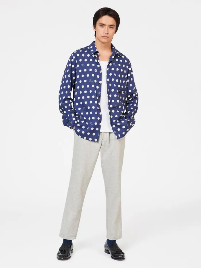 Men Ben Sherman Long Sleeve Shirts Rolling Stone Spotted Logo Shirt