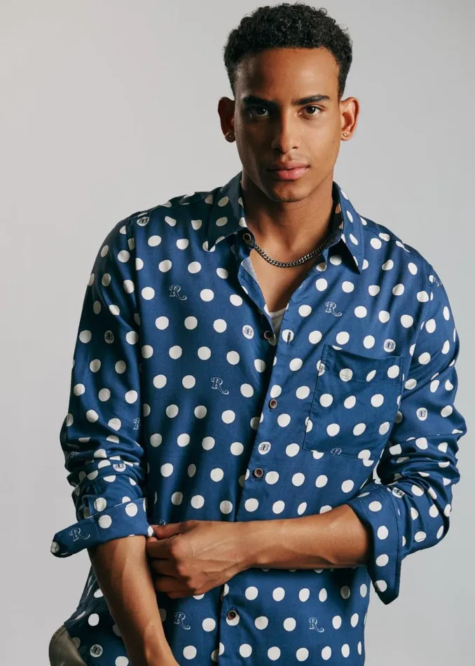 Men Ben Sherman Long Sleeve Shirts Rolling Stone Spotted Logo Shirt