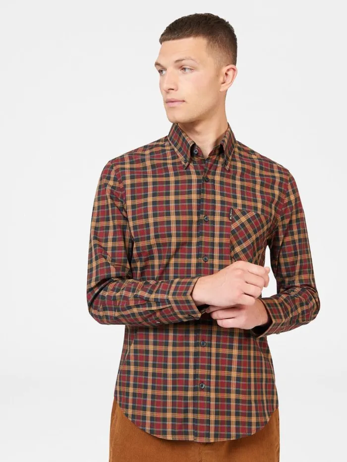 Men Ben Sherman Long Sleeve Shirts Signature Classic Check Shirt 8211 Red