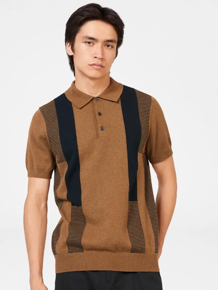 Men Ben Sherman Mod Knit Polos Intarsia Stripe Knit Polo 8211 Ginger