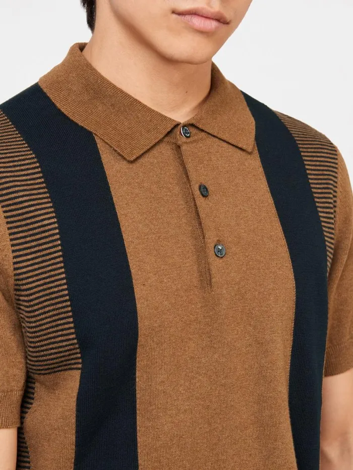 Men Ben Sherman Mod Knit Polos Intarsia Stripe Knit Polo 8211 Ginger Men Ben Sherman Mod Knit Polos Intarsia Stripe Knit Polo 8211 Ginger