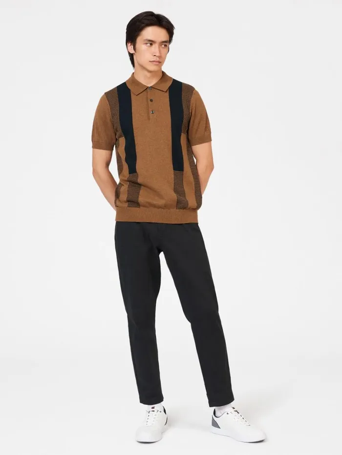 Men Ben Sherman Mod Knit Polos Intarsia Stripe Knit Polo 8211 Ginger Men Ben Sherman Mod Knit Polos Intarsia Stripe Knit Polo 8211 Ginger