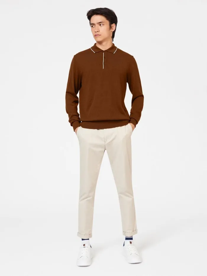 Men Ben Sherman Mod Knit Polos Tipped Merino Knit Polo 8211 Utility Brown Men Ben Sherman Mod Knit Polos Tipped Merino Knit Polo 8211 Utility Brown