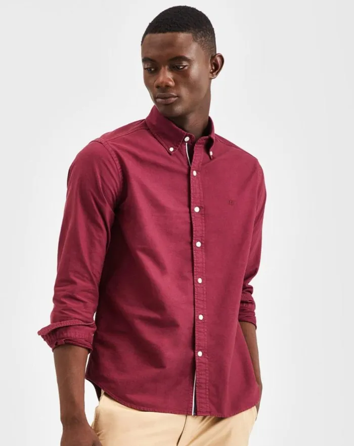 Men Ben Sherman Oxford Shirts Beatnik Oxford Garment Dye Shirt 8211 Burgundy