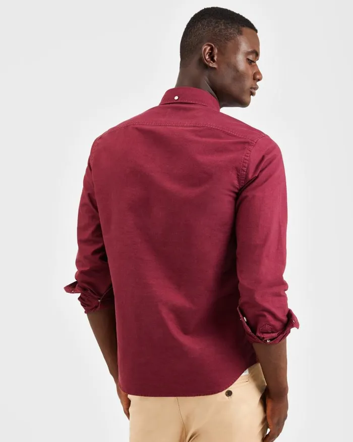 Men Ben Sherman Oxford Shirts Beatnik Oxford Garment Dye Shirt 8211 Burgundy