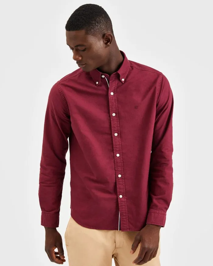 Men Ben Sherman Oxford Shirts Beatnik Oxford Garment Dye Shirt 8211 Burgundy