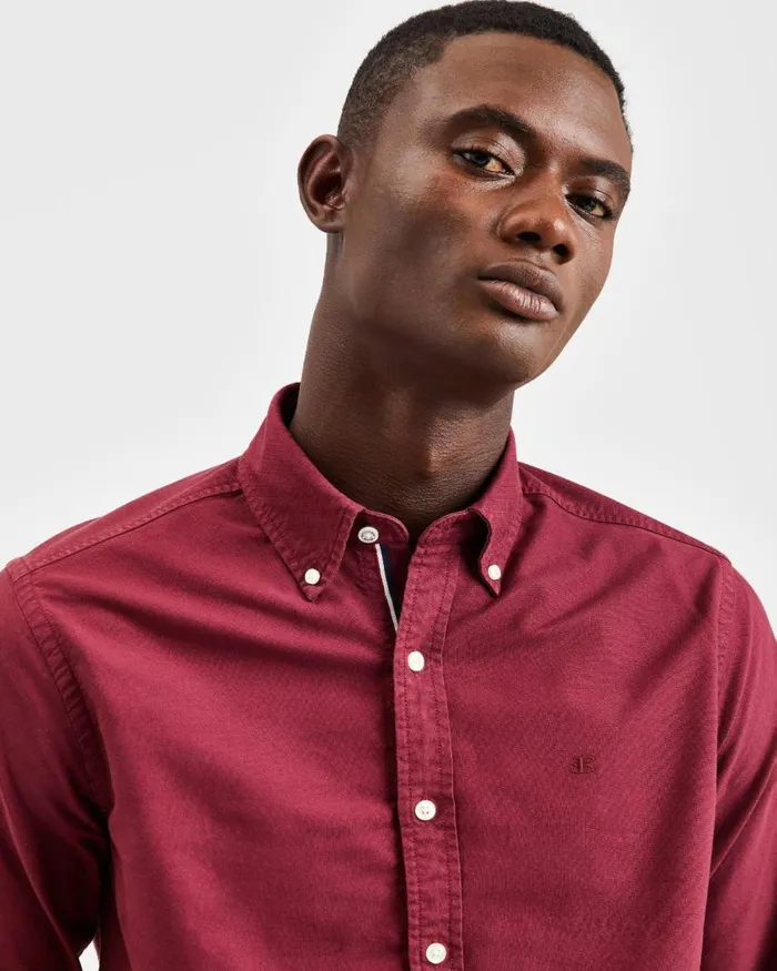 Men Ben Sherman Oxford Shirts Beatnik Oxford Garment Dye Shirt 8211 Burgundy