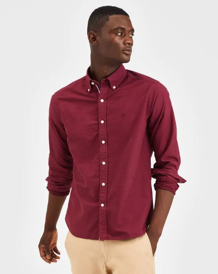 Men Ben Sherman Oxford Shirts Beatnik Oxford Garment Dye Shirt 8211 Burgundy