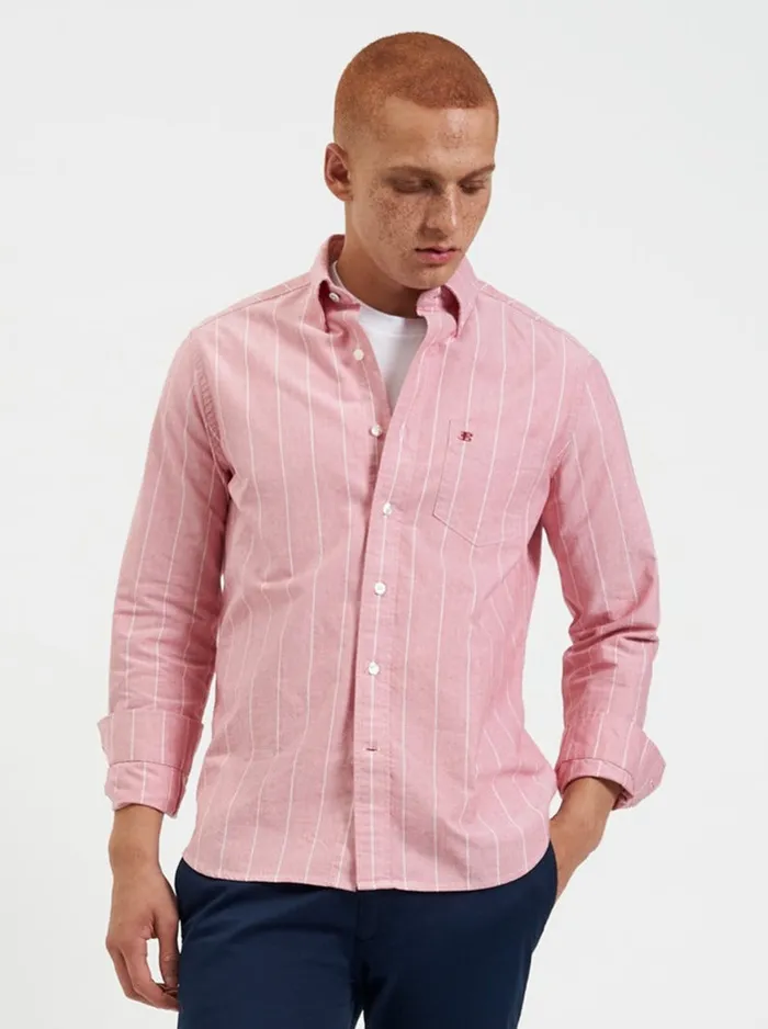 Men Ben Sherman Oxford Shirts Brighton Oxford Organic Pinstripe Shirt 8211 Light Red