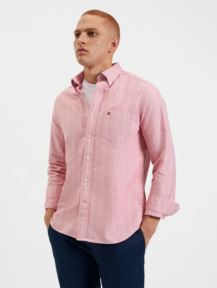 Men Ben Sherman Oxford Shirts Brighton Oxford Organic Pinstripe Shirt 8211 Light Red