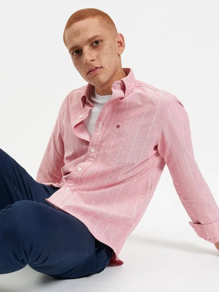 Men Ben Sherman Oxford Shirts Brighton Oxford Organic Pinstripe Shirt 8211 Light Red