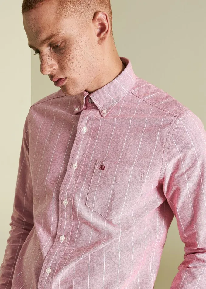 Men Ben Sherman Oxford Shirts Brighton Oxford Organic Pinstripe Shirt 8211 Light Red