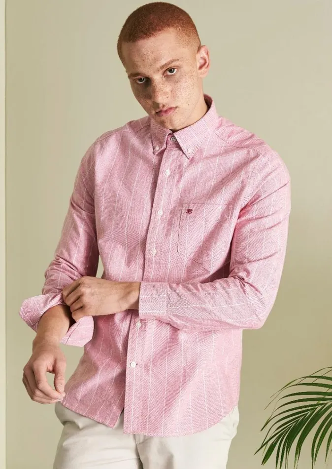 Men Ben Sherman Oxford Shirts Brighton Oxford Organic Pinstripe Shirt 8211 Light Red