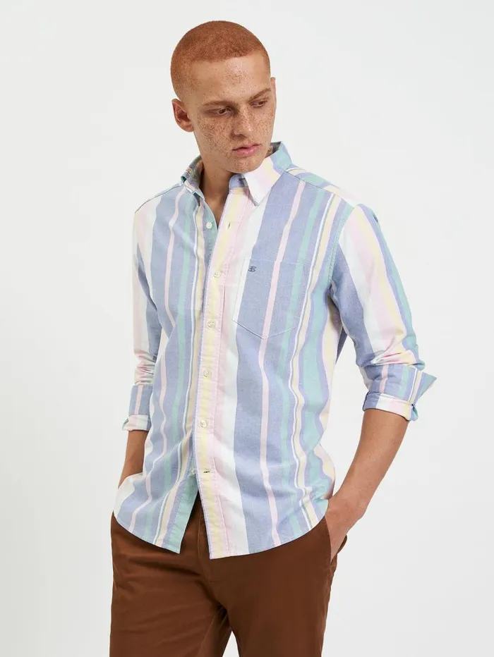 Men Ben Sherman Oxford Shirts Brighton Oxford Organic Stripe Shirt 8211 Deck Chair Multi Stripe