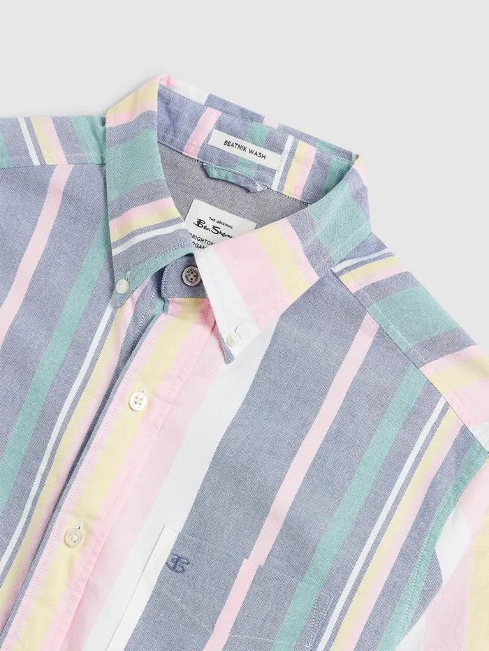 Men Ben Sherman Oxford Shirts Brighton Oxford Organic Stripe Shirt 8211 Deck Chair Multi Stripe