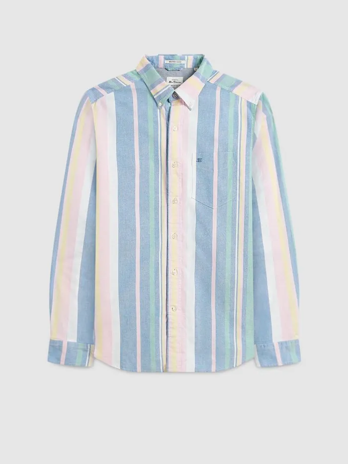 Men Ben Sherman Oxford Shirts Brighton Oxford Organic Stripe Shirt 8211 Deck Chair Multi Stripe