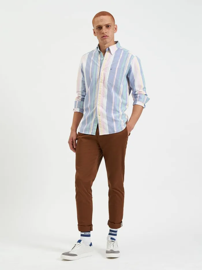 Men Ben Sherman Oxford Shirts Brighton Oxford Organic Stripe Shirt 8211 Deck Chair Multi Stripe
