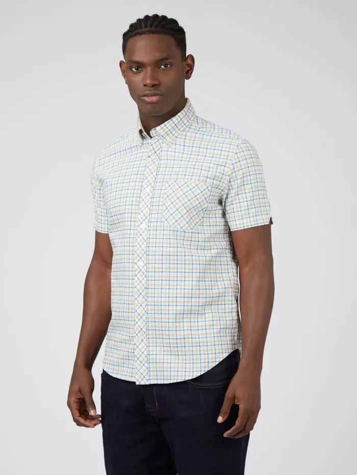 Men Ben Sherman Oxford Shirts Oxford Overcheck ShortSleeve Shirt 8211 Butterscotch