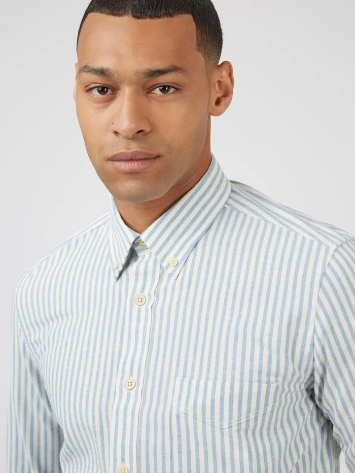 Men Ben Sherman Oxford Shirts Oxford Stripe LongSleeve Shirt 8211 Pale Blue