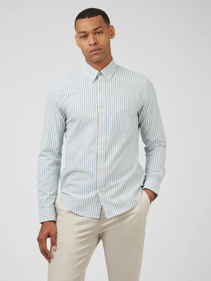 Men Ben Sherman Oxford Shirts Oxford Stripe LongSleeve Shirt 8211 Pale Blue