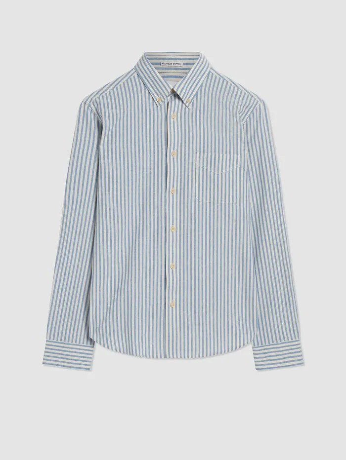 Men Ben Sherman Oxford Shirts Oxford Stripe LongSleeve Shirt 8211 Pale Blue