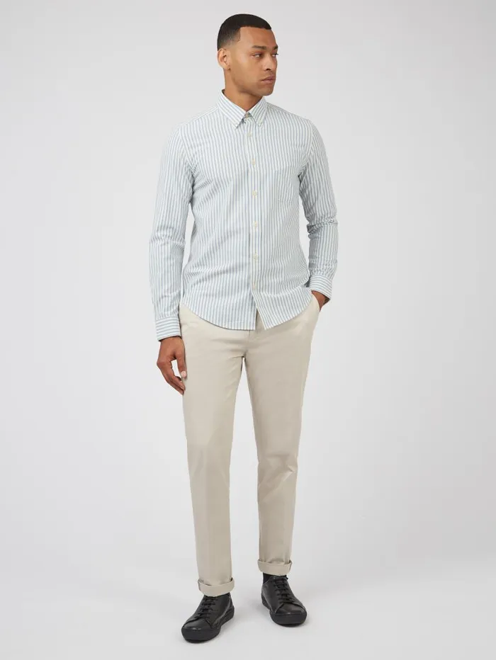 Men Ben Sherman Oxford Shirts Oxford Stripe LongSleeve Shirt 8211 Pale Blue