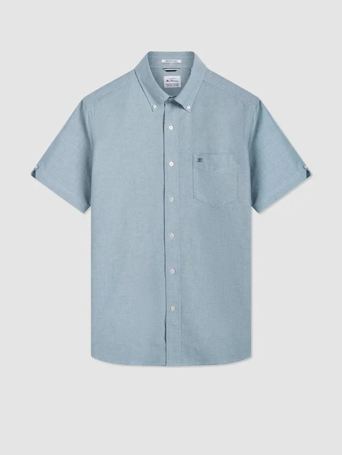 Men Ben Sherman Oxford Shirts Short Sleeve Brighton Oxford Organic Shirt 8211 Forest Green