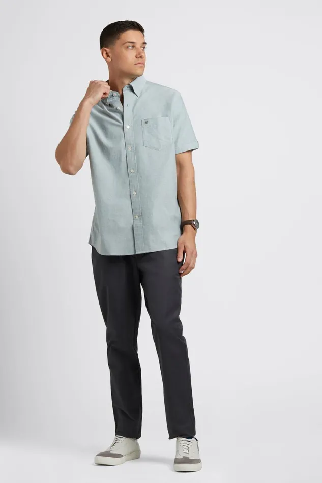 Men Ben Sherman Oxford Shirts Short Sleeve Brighton Oxford Organic Shirt 8211 Forest Green