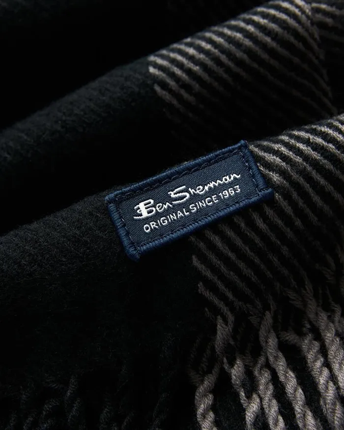 Men Ben Sherman Scarves and Cold Weather Striped Herringbone Scarf 8211 True BlackGranite Grey