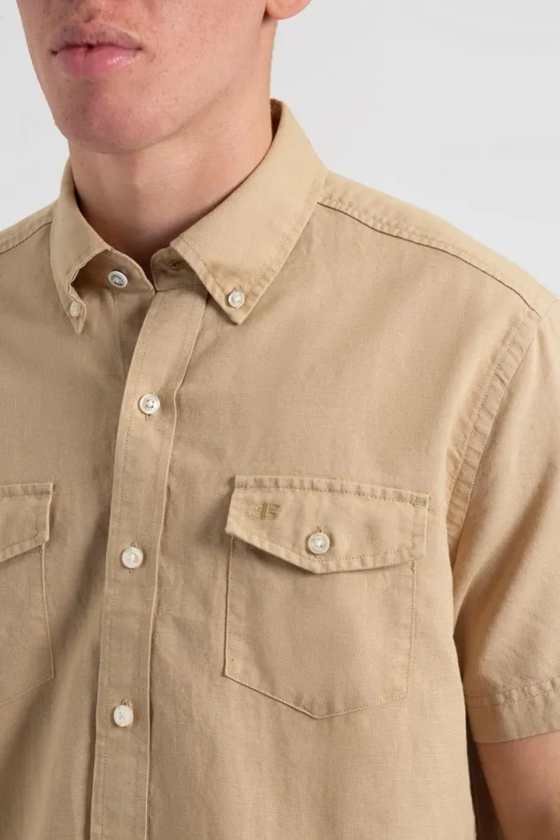 Men Ben Sherman Short Sleeve Shirts Garment Dye ShortSleeve Linen Shirt 8211 Sand