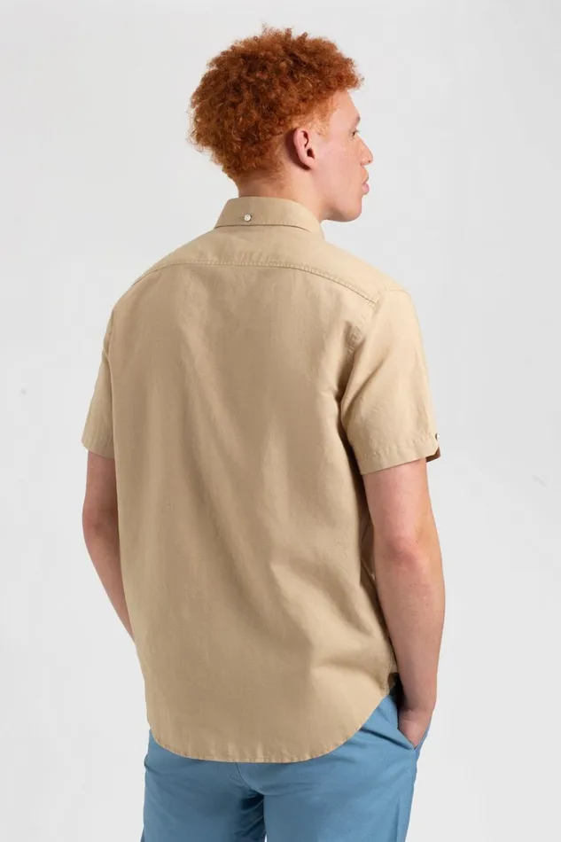 Men Ben Sherman Short Sleeve Shirts Garment Dye ShortSleeve Linen Shirt 8211 Sand