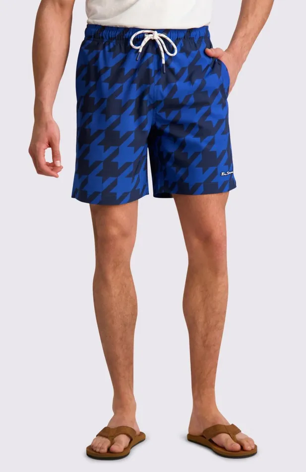 Men Ben Sherman Shorts Houndstooth Print Swim Trunks