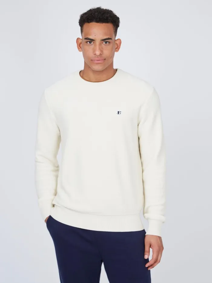 Men Ben Sherman Sweaters and Knits B By Towelling Crewneck Sweater 8211 Ivory