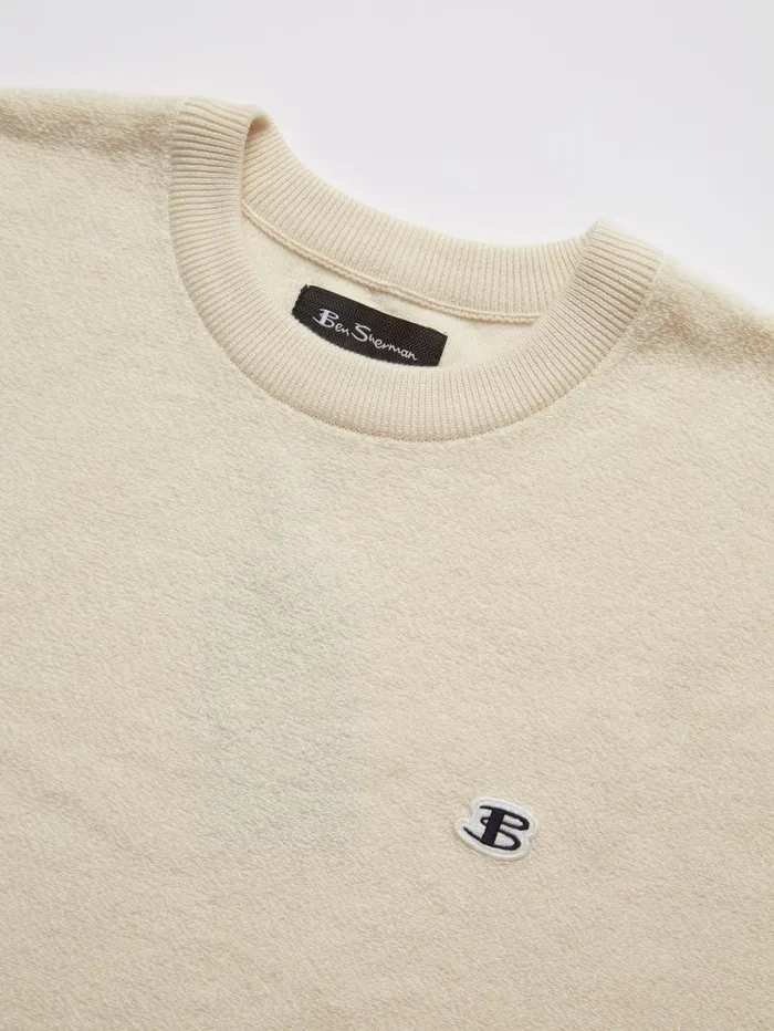 Men Ben Sherman Sweaters and Knits B By Towelling Crewneck Sweater 8211 Ivory