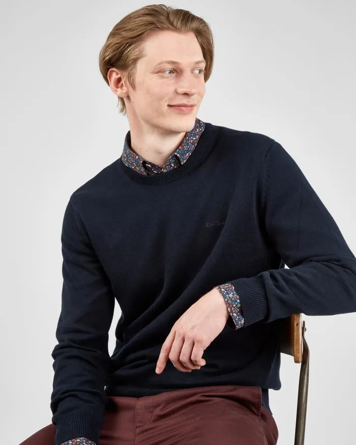 Men Ben Sherman Sweaters and Knits Signature Knit Crewneck Sweater 8211 Dark Navy