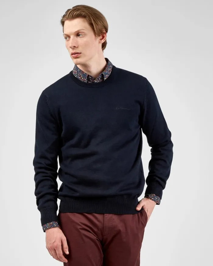 Men Ben Sherman Sweaters and Knits Signature Knit Crewneck Sweater 8211 Dark Navy