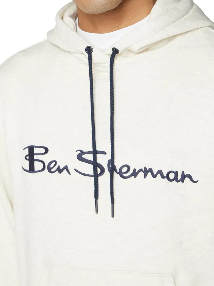 Men Ben Sherman Sweatshirts and Hoodies Embroidered Logo Hoodie 8211 Ecru