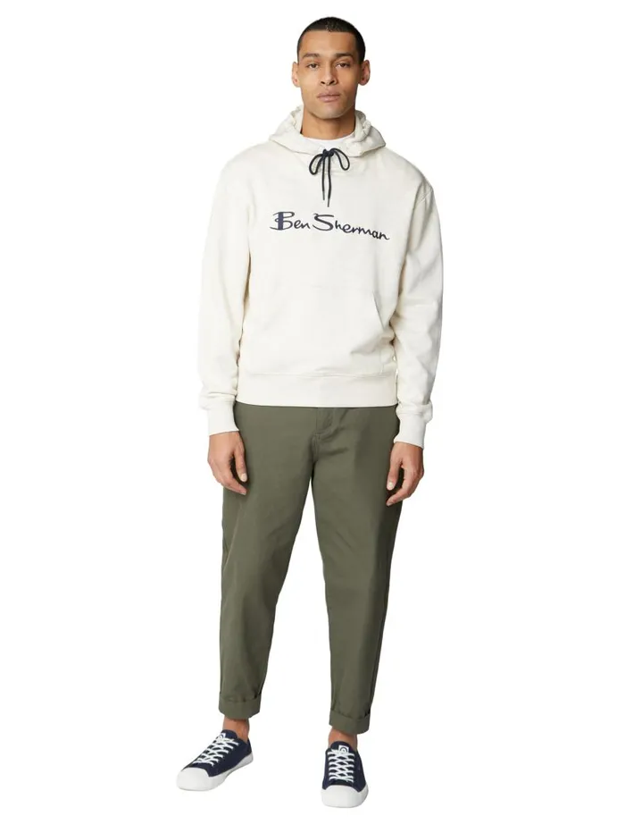 Men Ben Sherman Sweatshirts and Hoodies Embroidered Logo Hoodie 8211 Ecru