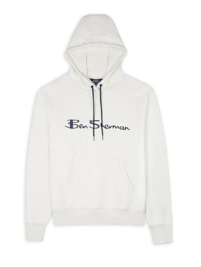 Men Ben Sherman Sweatshirts and Hoodies Embroidered Logo Hoodie 8211 Ecru