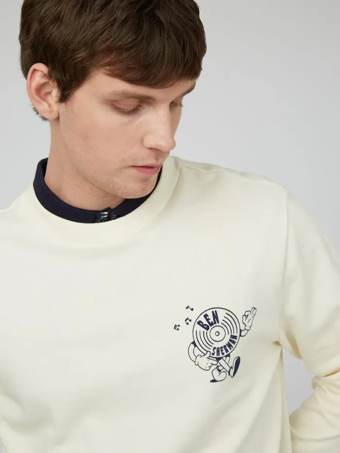 Men Ben Sherman Sweatshirts and Hoodies Strolling Record Graphic Crewneck Sweatshirt 8211 Ivory Men Ben Sherman Sweatshirts and Hoodies Strolling Record Graphic Crewneck Sweatshirt 8211 Ivory
