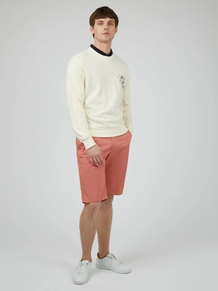 Men Ben Sherman Sweatshirts and Hoodies Strolling Record Graphic Crewneck Sweatshirt 8211 Ivory