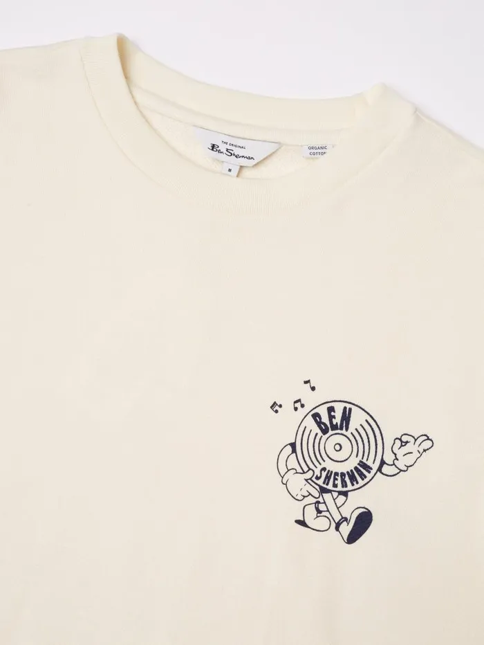 Men Ben Sherman Sweatshirts and Hoodies Strolling Record Graphic Crewneck Sweatshirt 8211 Ivory